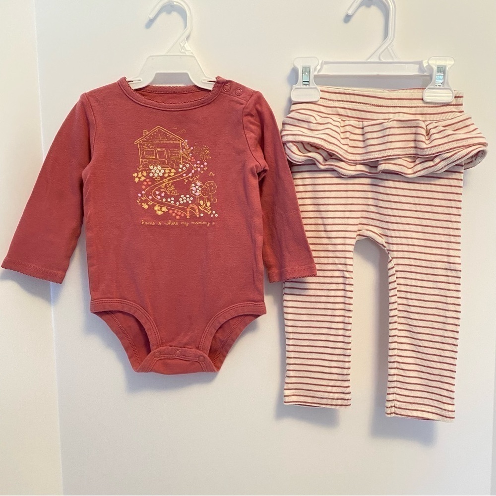 Carter's Baby Girl's Long Sleeve Bodysuit & Ruffle Pants Set Size 18 Months